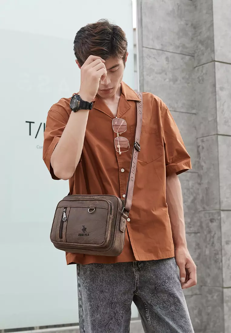 Men's Sling Bag / Crossbody Bag - Dark Brown