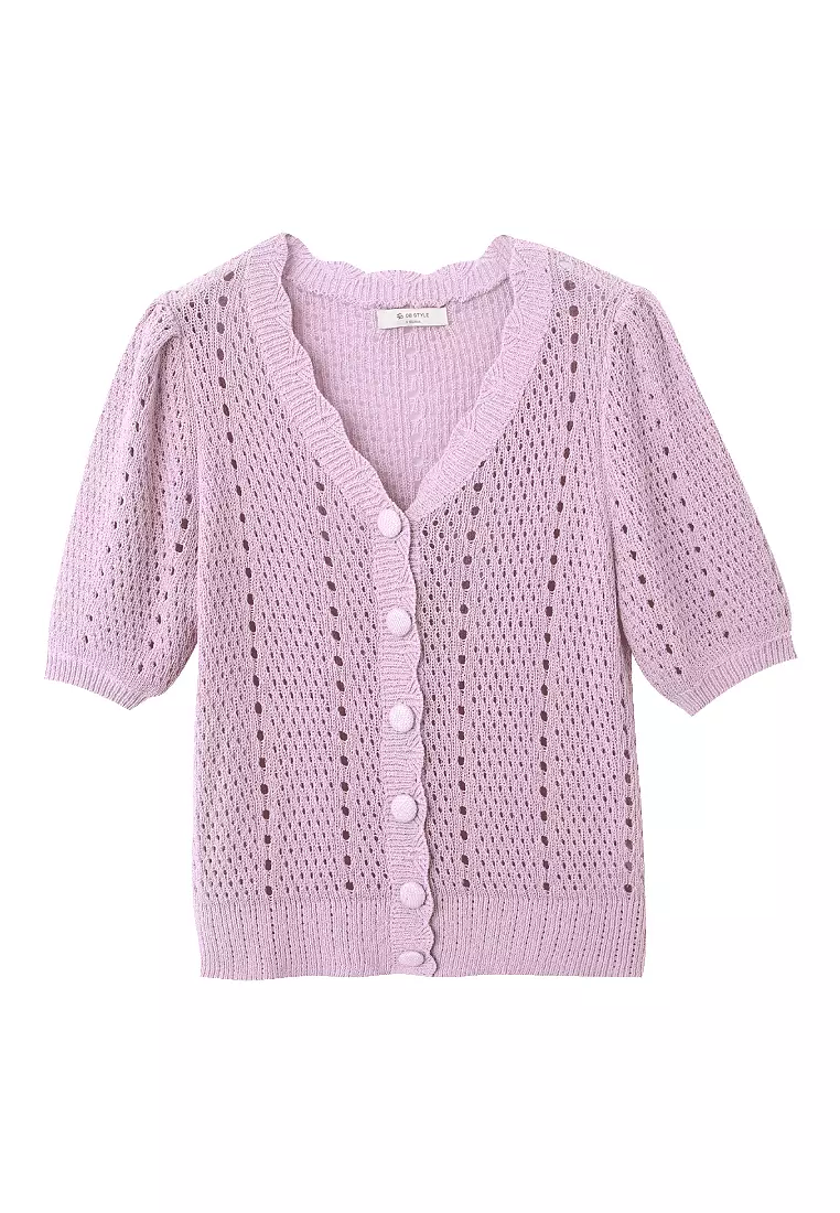 Textured Knit V-Neck Cardigan Top [FA2720]