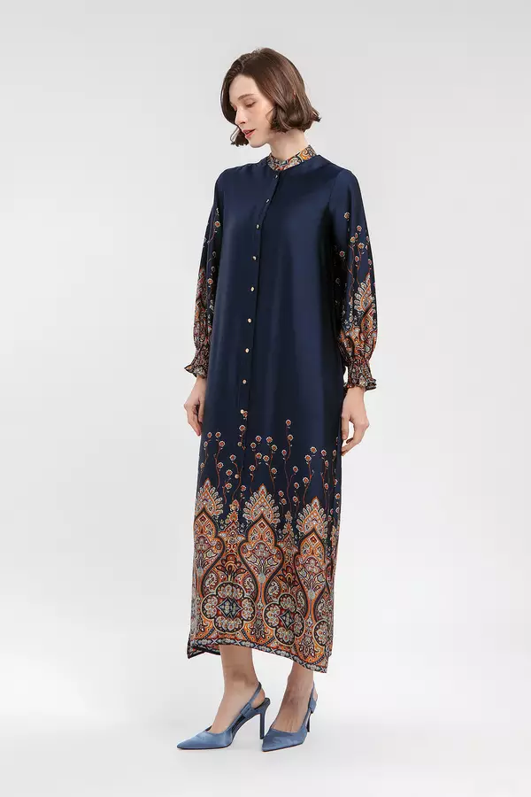 MINIMAL - Alisha - Gamis Motif Etnik - Navy Warna Navy