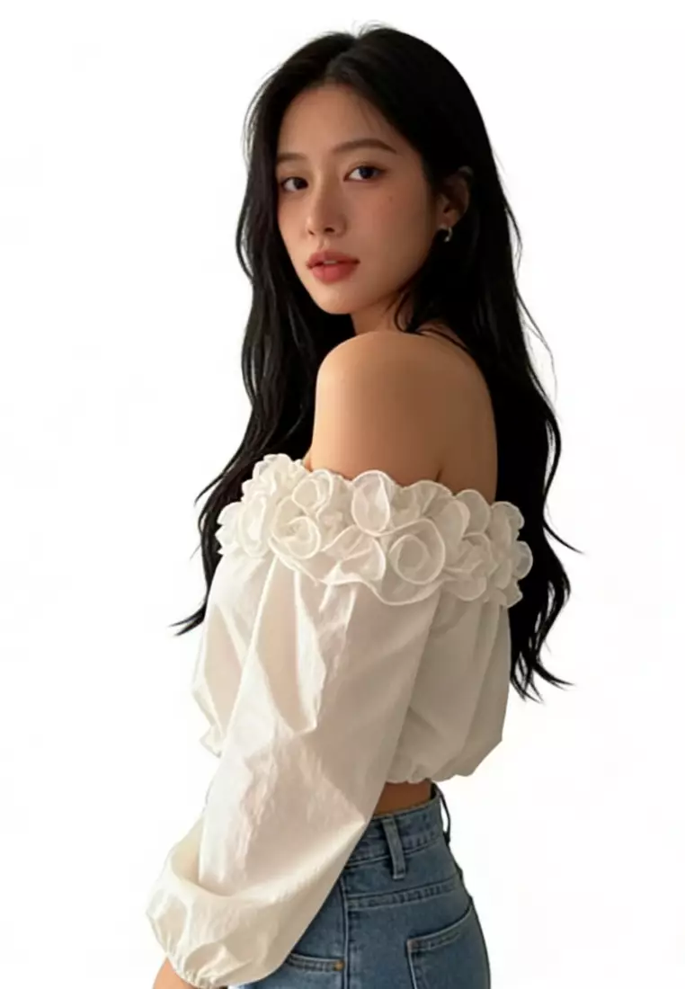 Off-Shoulder Ruffle Blouse CA26031937W