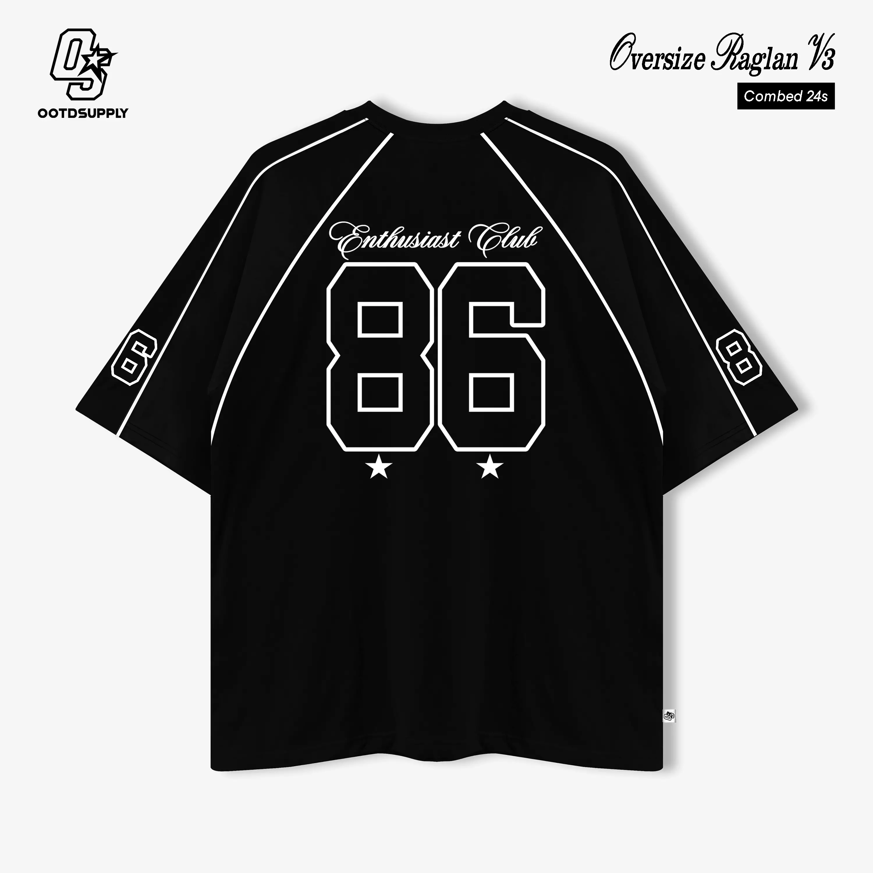 OOTDSUPPLY Oversized Raglan List V3 Sprint 86 Black & White | Oversize Pria & Wanita OVZRGLV3004