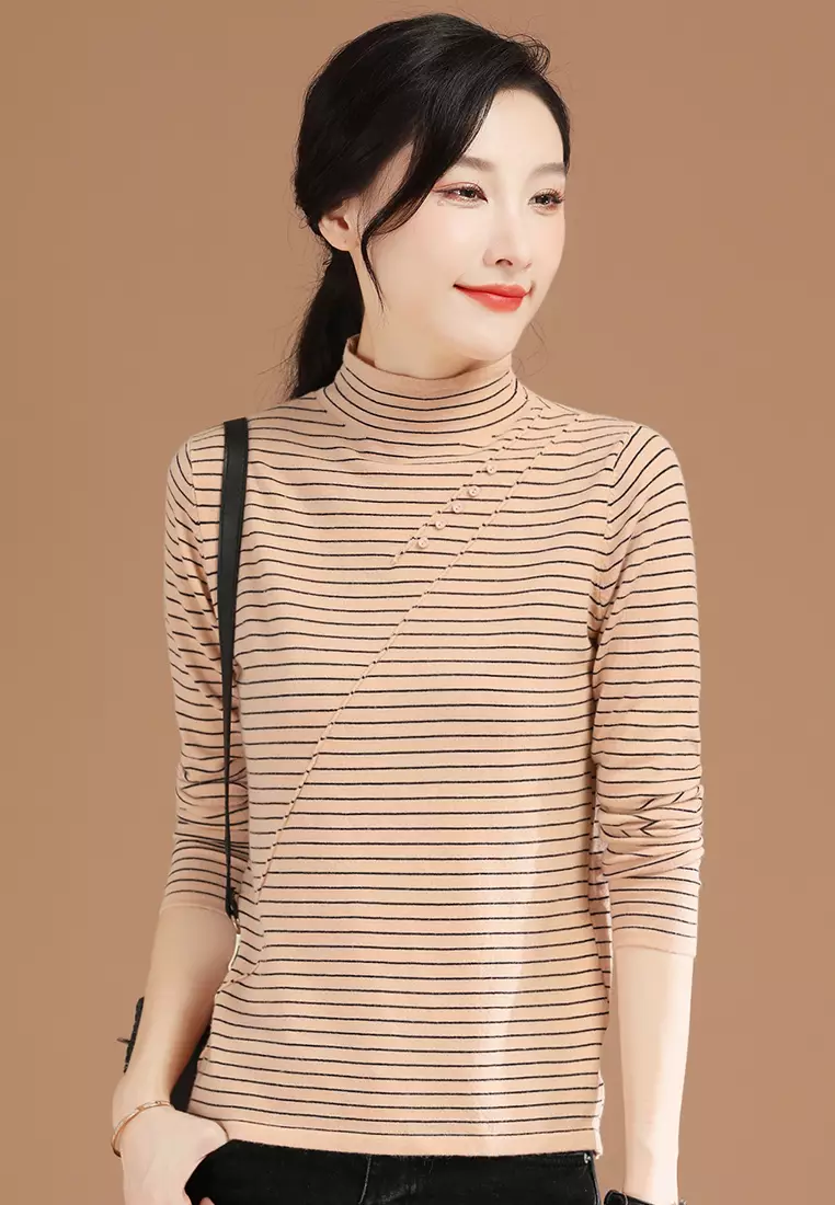 Buy A IN GIRLS Simple Striped Turtleneck Sweater 2024 Online