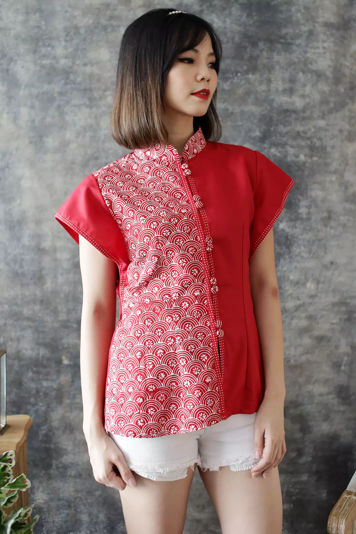 Ratimaya Sisik Ikan Merah Blouse Batik