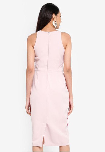 Jual Paper Dolls Saunders Blush Floral Print Midi Bodycon Dress