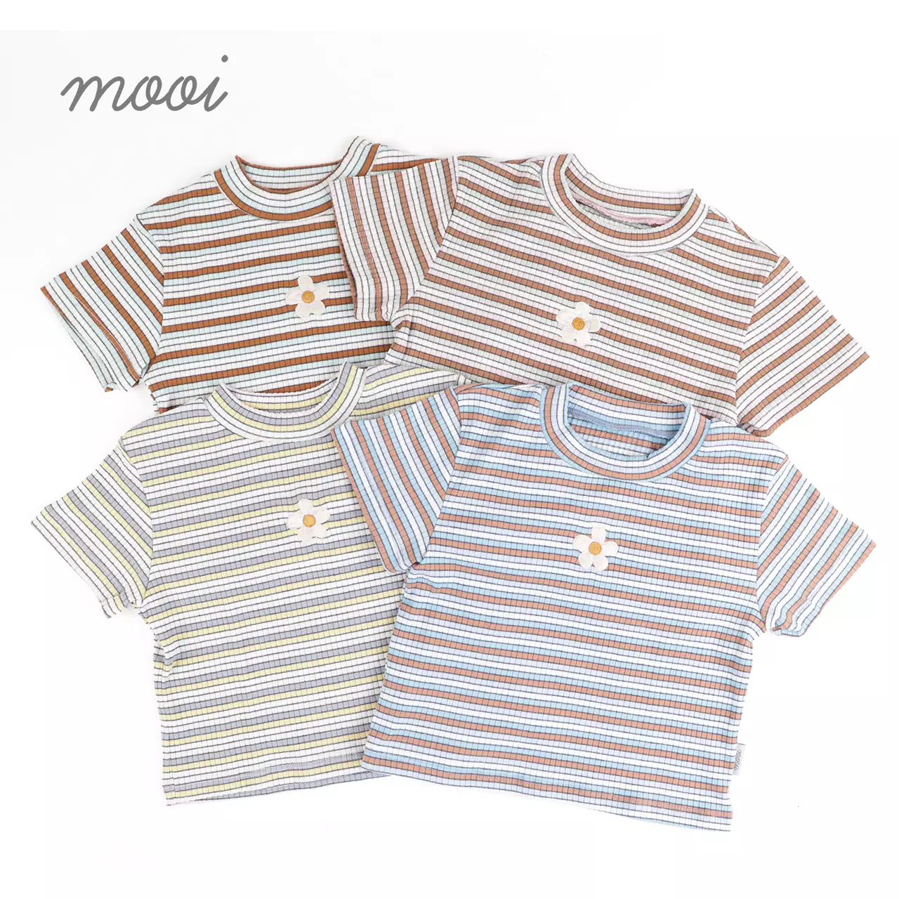 Mooi Atasan Anak Perempuan Lucy Rib Striped Tee - Pink