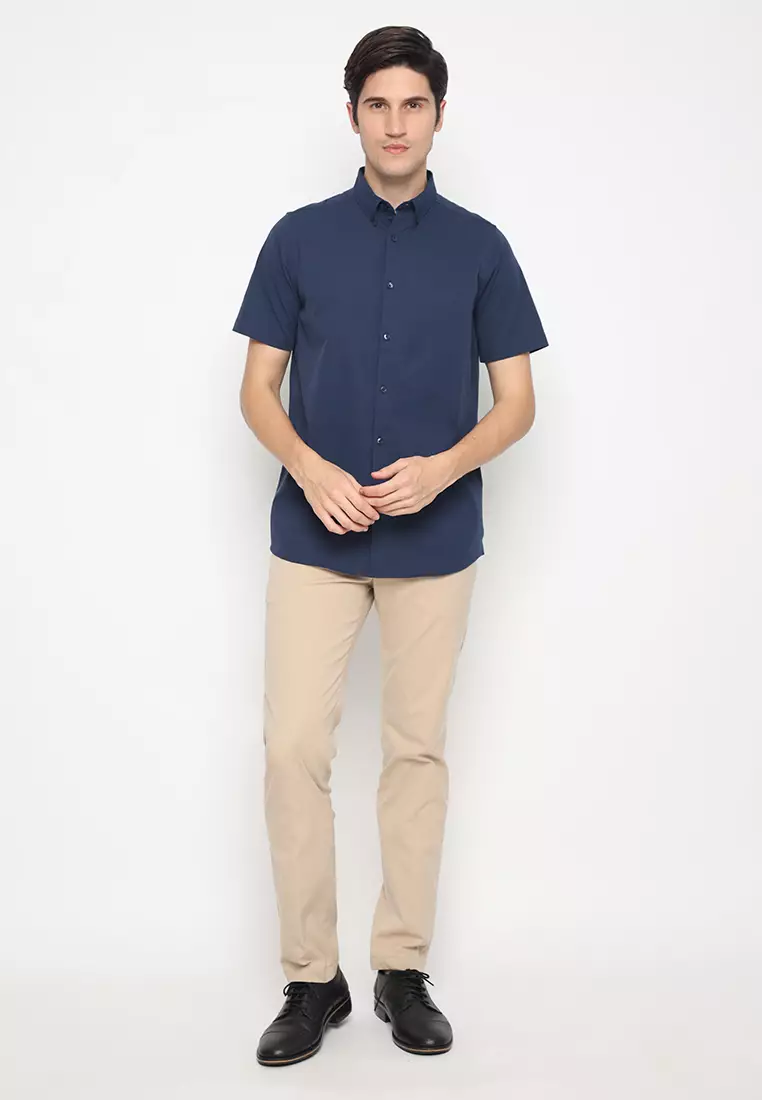 Jobb Egan Kemeja Pria Lengan Pendek Slim Fit Navy