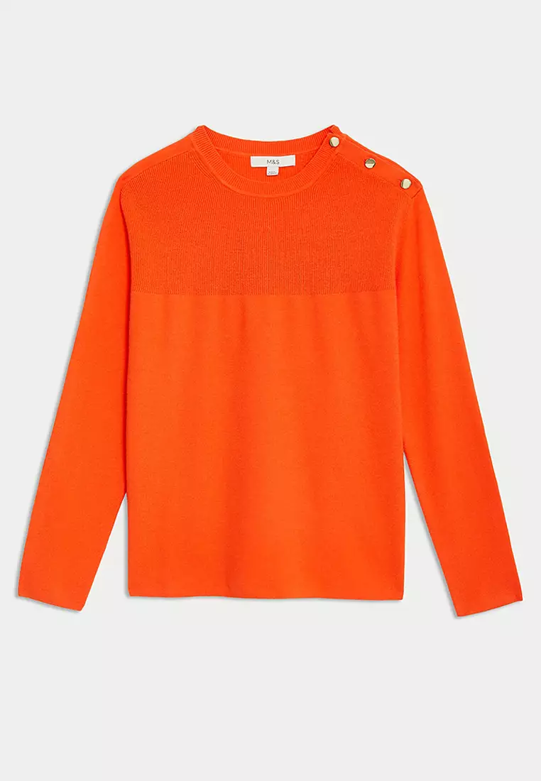 Soft Touch Crew Neck Button Detail Jumper