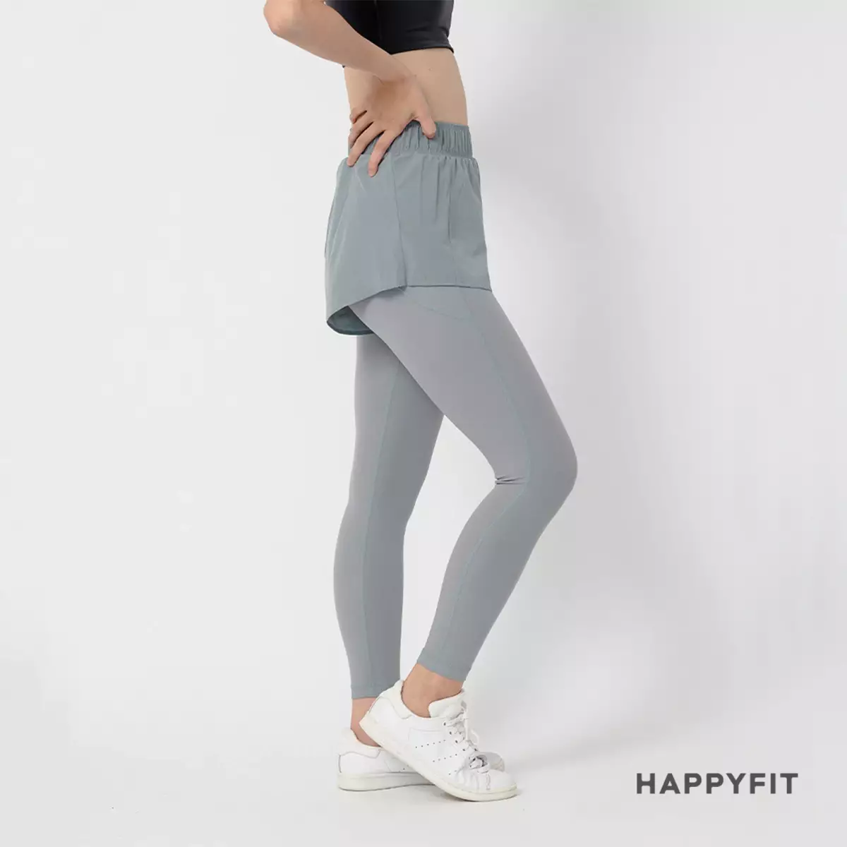 HAPPYFIT Legging Running Short Pants Grey