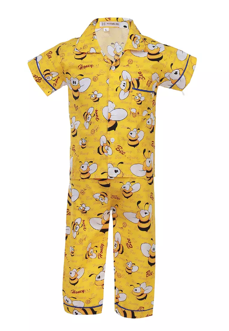 Joyce Piyama Anak Unisex Motif Lebah Childrens Pajamas Short Sleeve Material Cotton ORIGINAL - Yellow