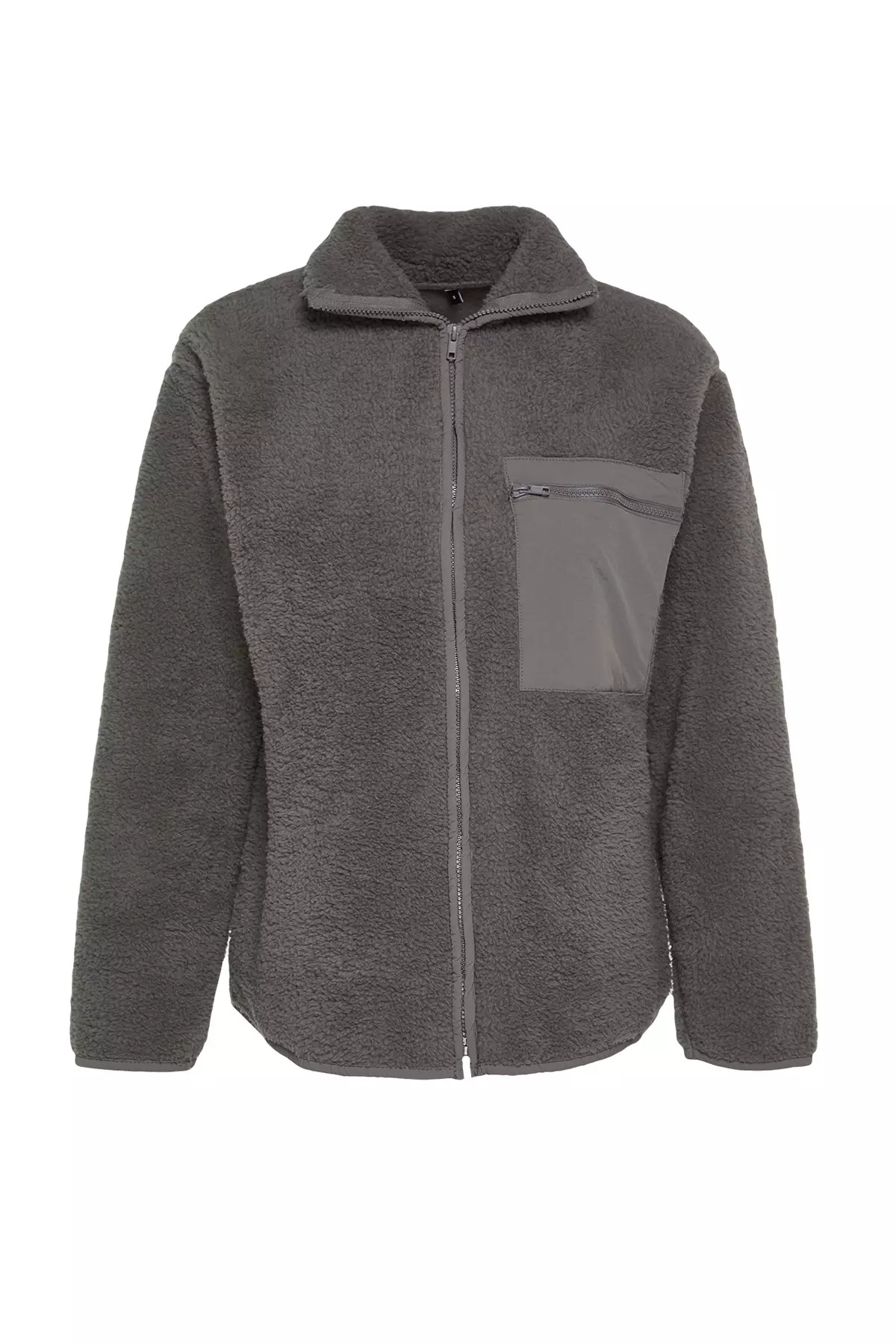 Winter Essentials Anthracite Thick Fleece Zippered Stand Collar Pocket Knitted Sweatshirt Twoaw24Sw71
