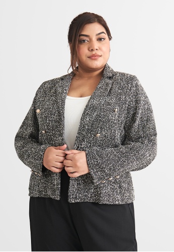 Mis Claire multi Mis Claire Plus Size Andy Glam Stitch Tweed Open Jacket 817BFAACFE7852GS_1