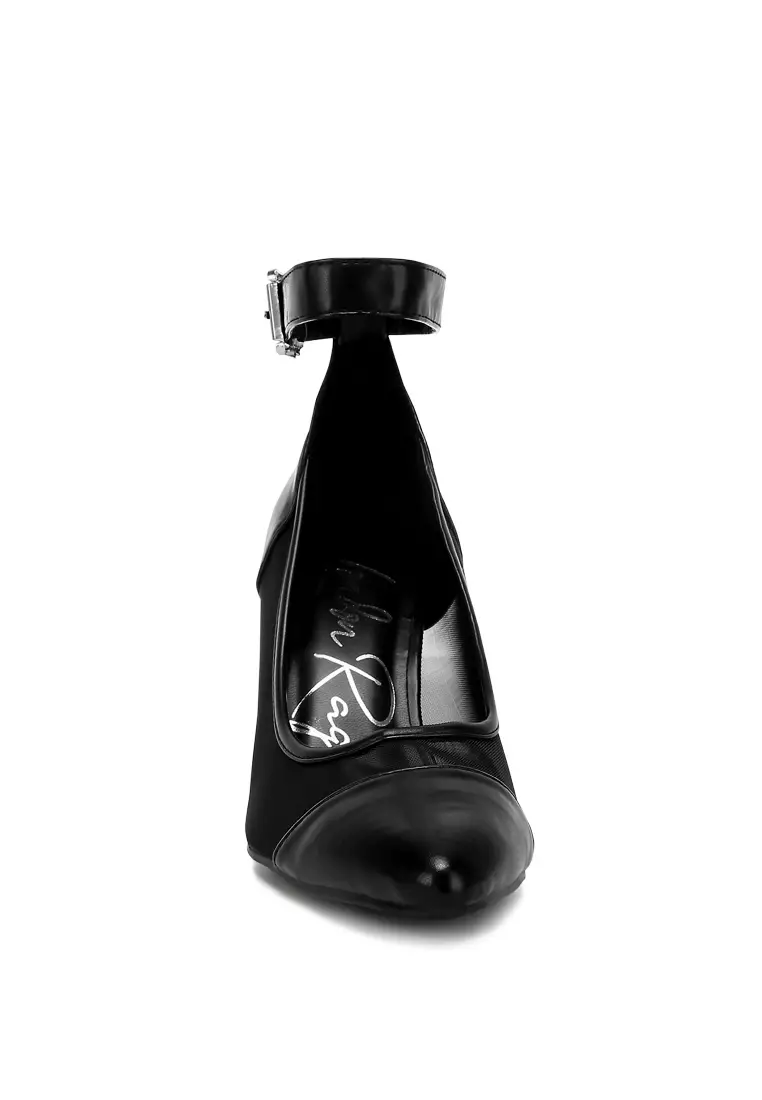 Black Pointy Toe Ankle Strap Pumps