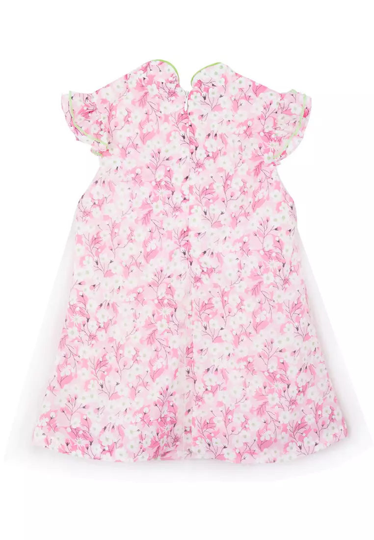 女童粉色紗裙白花褶邊袖漢服唐裝紗裙公主裙新年拜年衣服