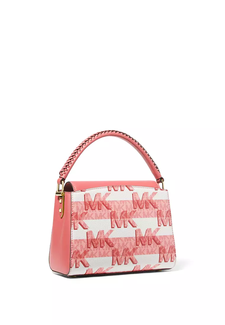 Michael kors pink hotsell and white striped purse