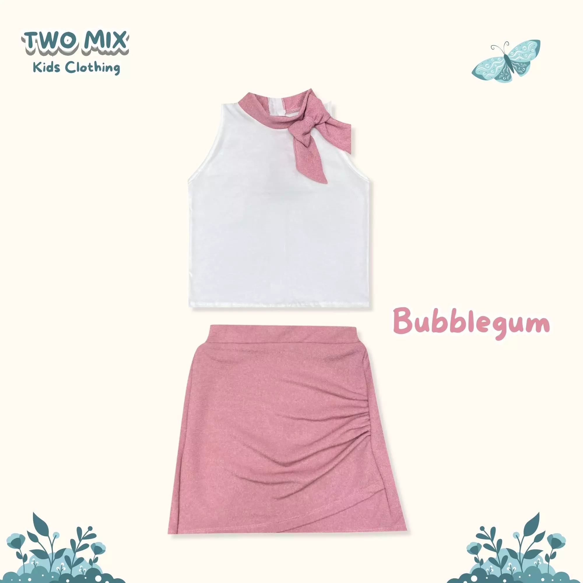 Two Mix Paula Set Setelan Anak Perempuan Santai Lebaran 2025 1-6 Tahun 4417 Bubblegum