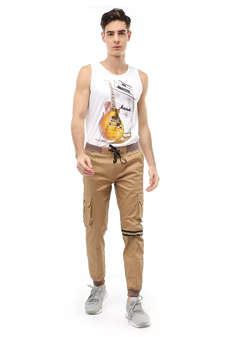 Locko Long Pants Celana Jogger Pria Model List Material Cotton Twill ORIGINAL - Mocca