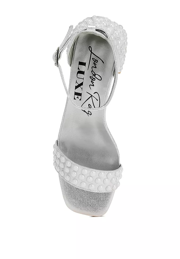 Rhinestone Embellished Shimmer Sandals in Silver