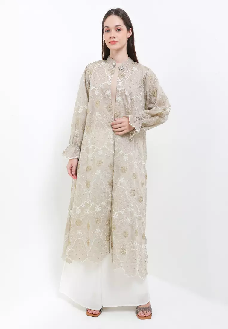 Mandarin Collar Full Emb Chiffon Outer