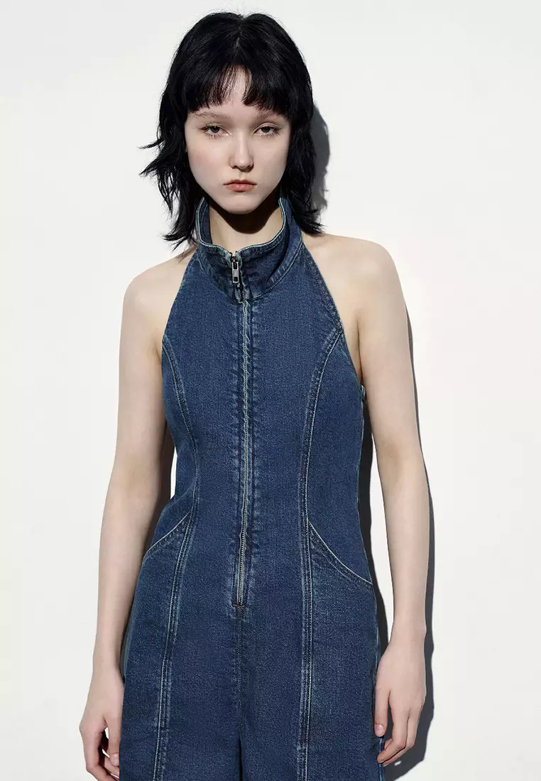 Denim capri jumpsuit new arrivals