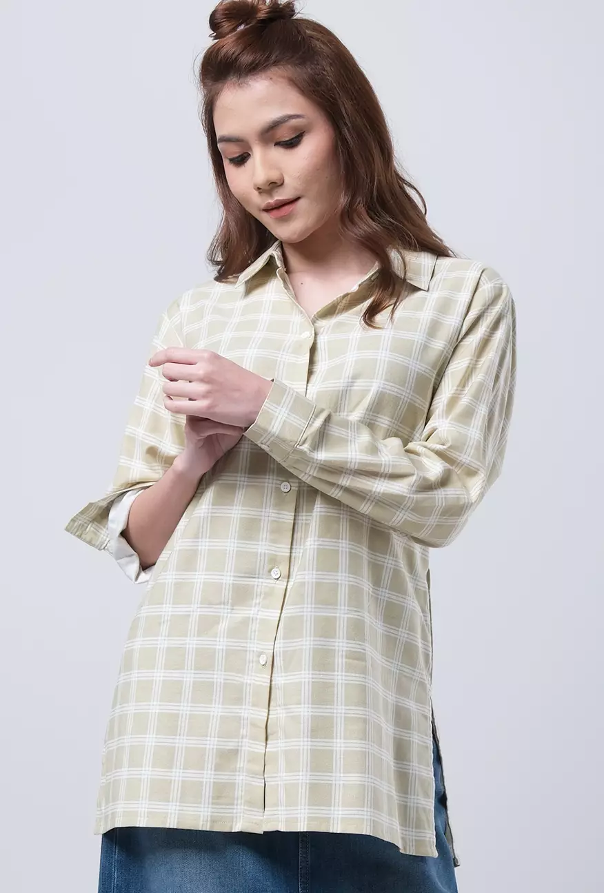 Kemeja Wanita Rona Lime Offwhite