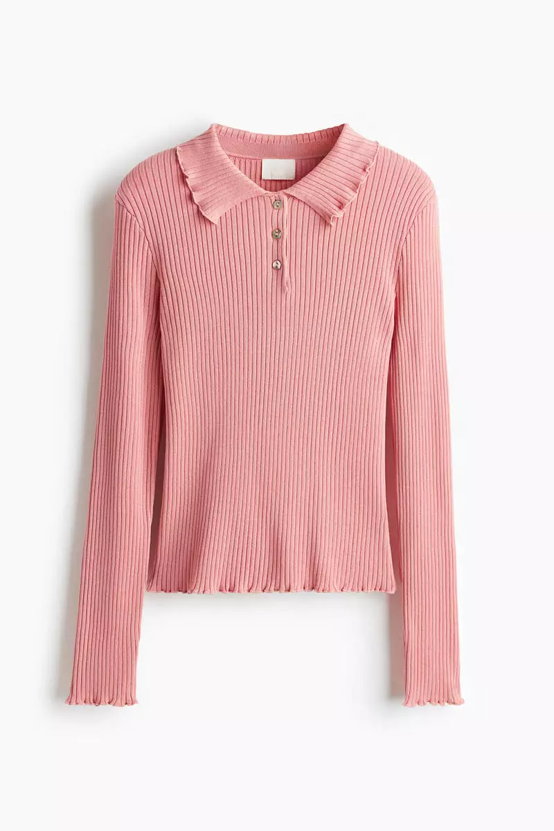 Rib-knit polo jumper