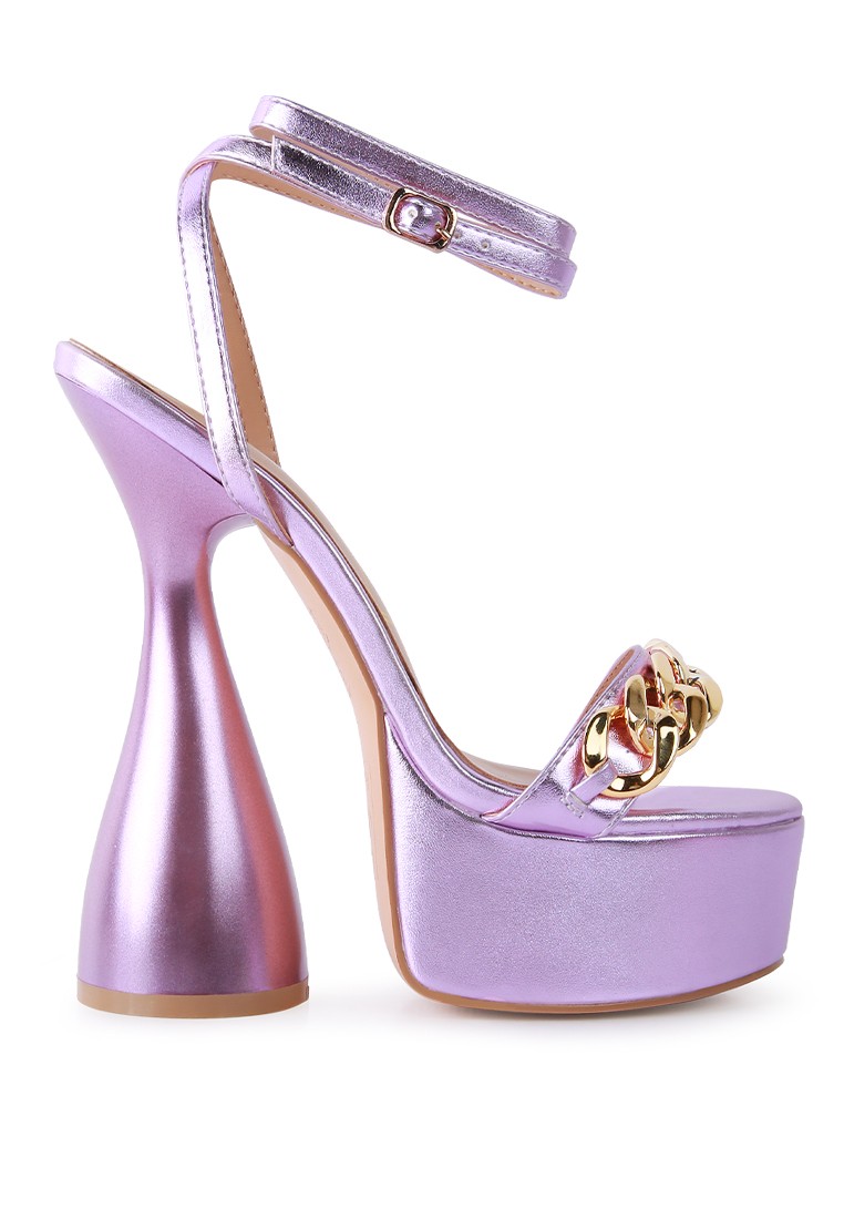 Chain Detail Purple High Platform Chunky Sandals
