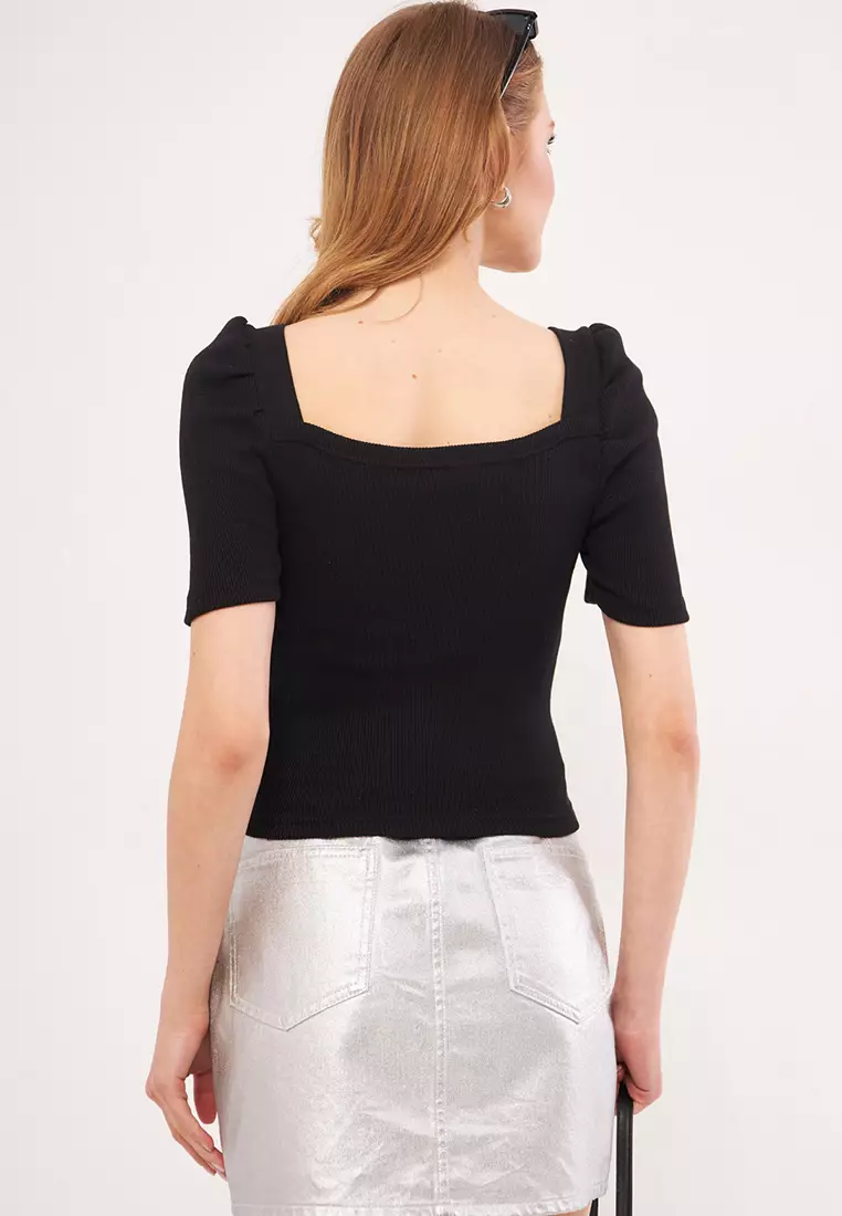 Square Neck Ribbed Blouse