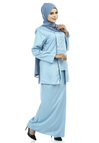 Buy Jahanara Kutu Baru With Front Pleated Skirt from Ashura in Blue at Zalora
