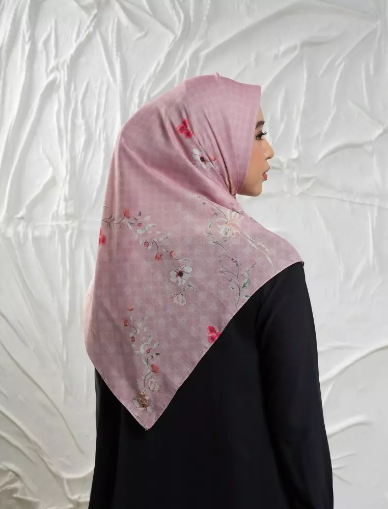 FLEUR Scarf Rose Tan - Kerudung Hijab Segiempat Motif With BOX - Bahan Nesla - Ukuran 115x115