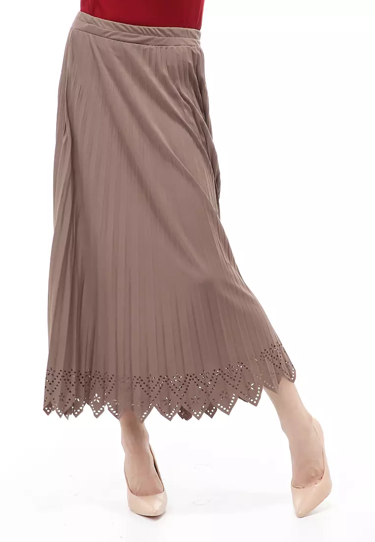 Syafira Rok Plisket Laser Polos Bawahan Wanita Muslimah Premium Quality - Mocca