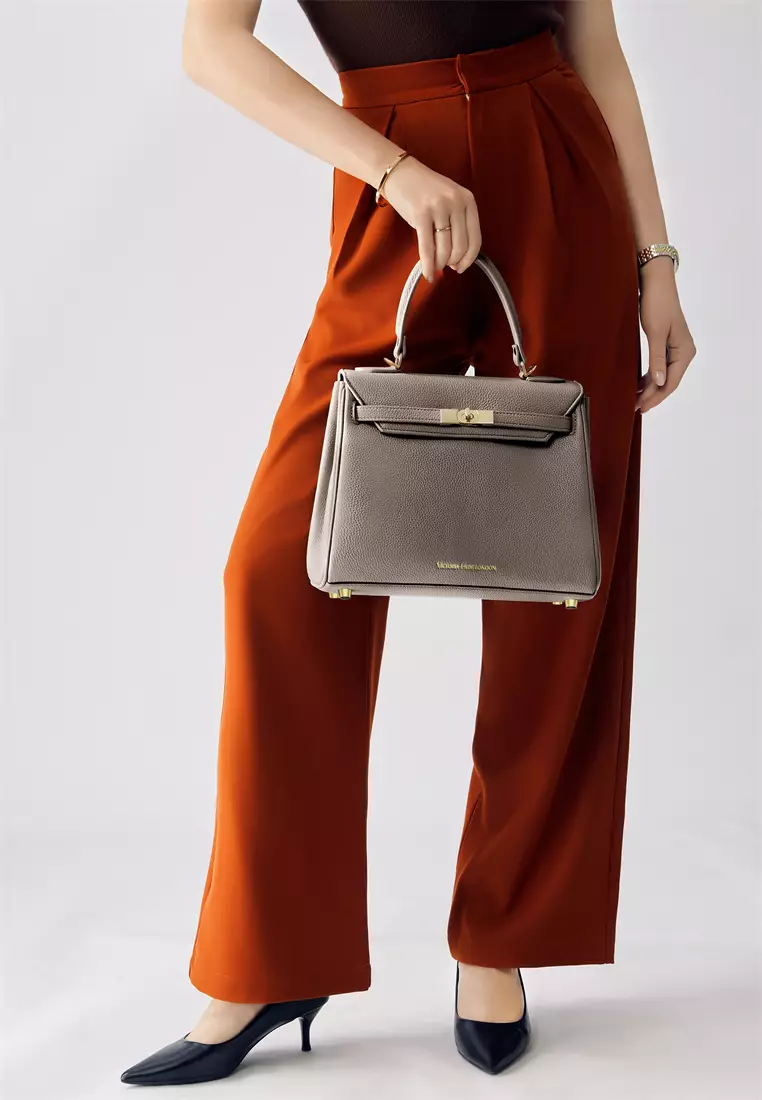 Victoria女士裸色顶柄手提包 带金色五金件