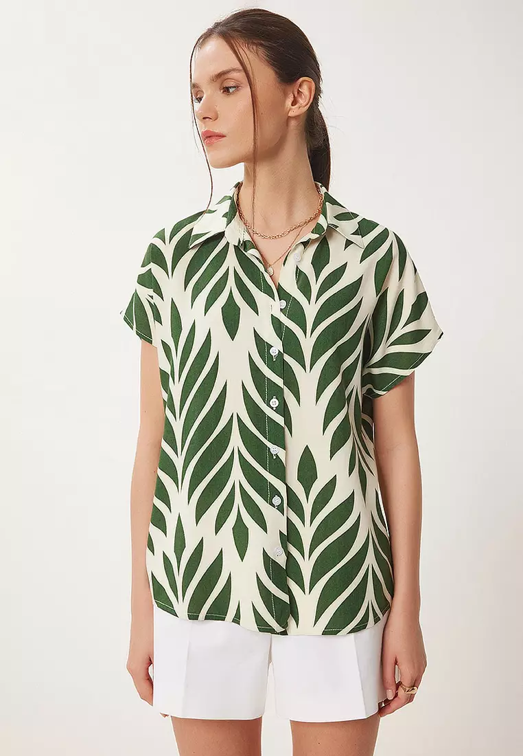 Patterned Short Sleeve Viscose Shirt
