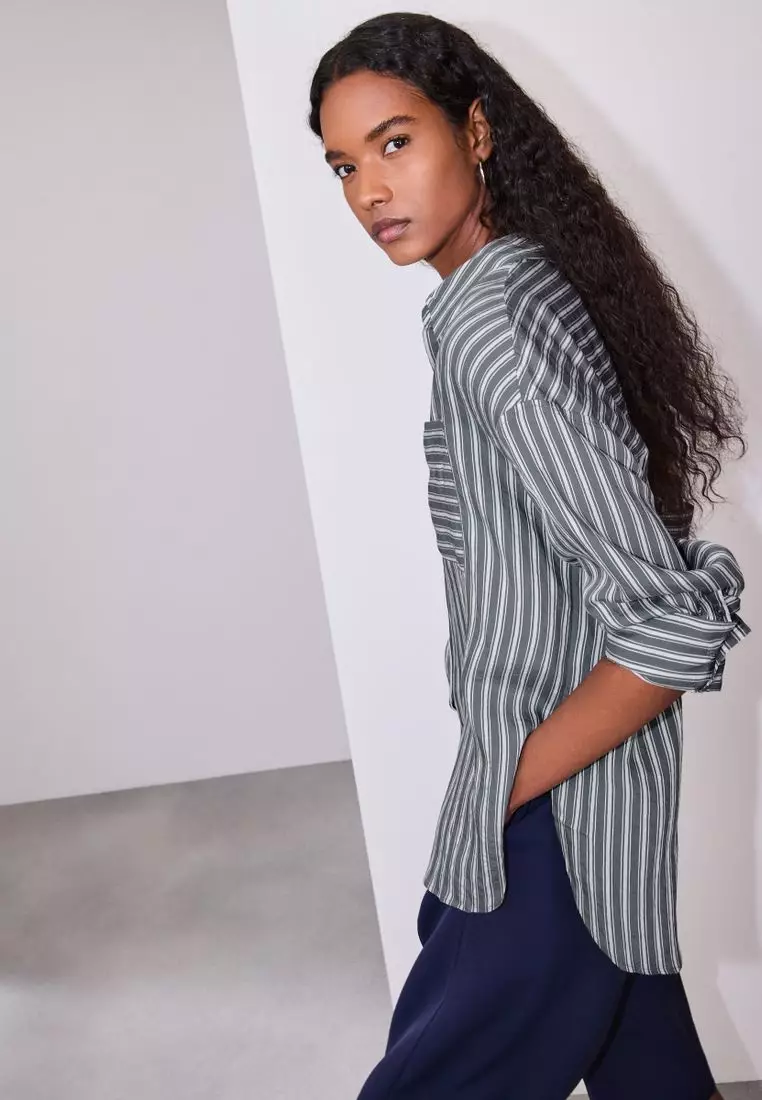 Jacquard Stripe Oversized Long Sleeve Shirt