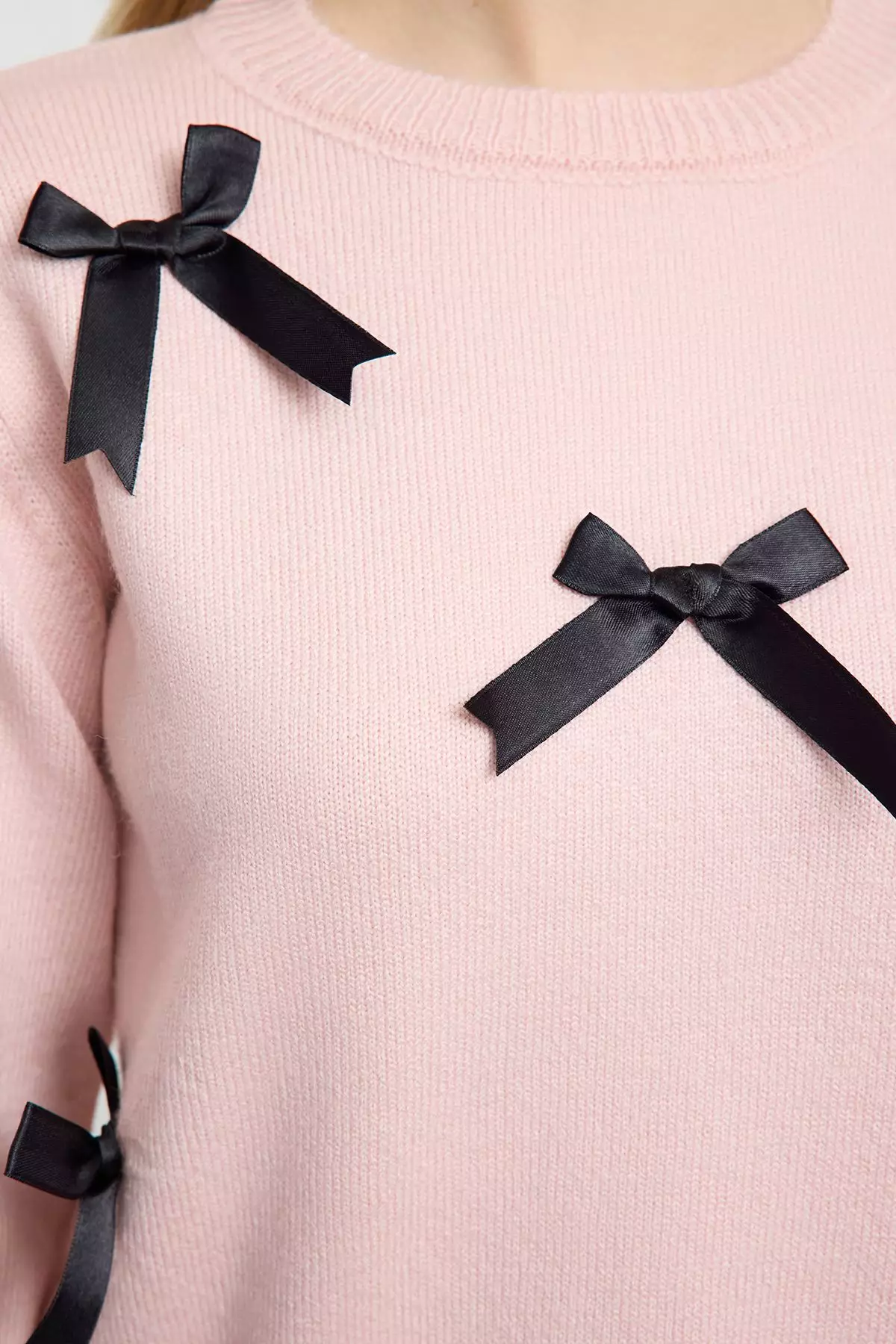 Pink Soft Textured Ribbon/Bow Detailed Knitwear Sweater TWOAW25KZ00155