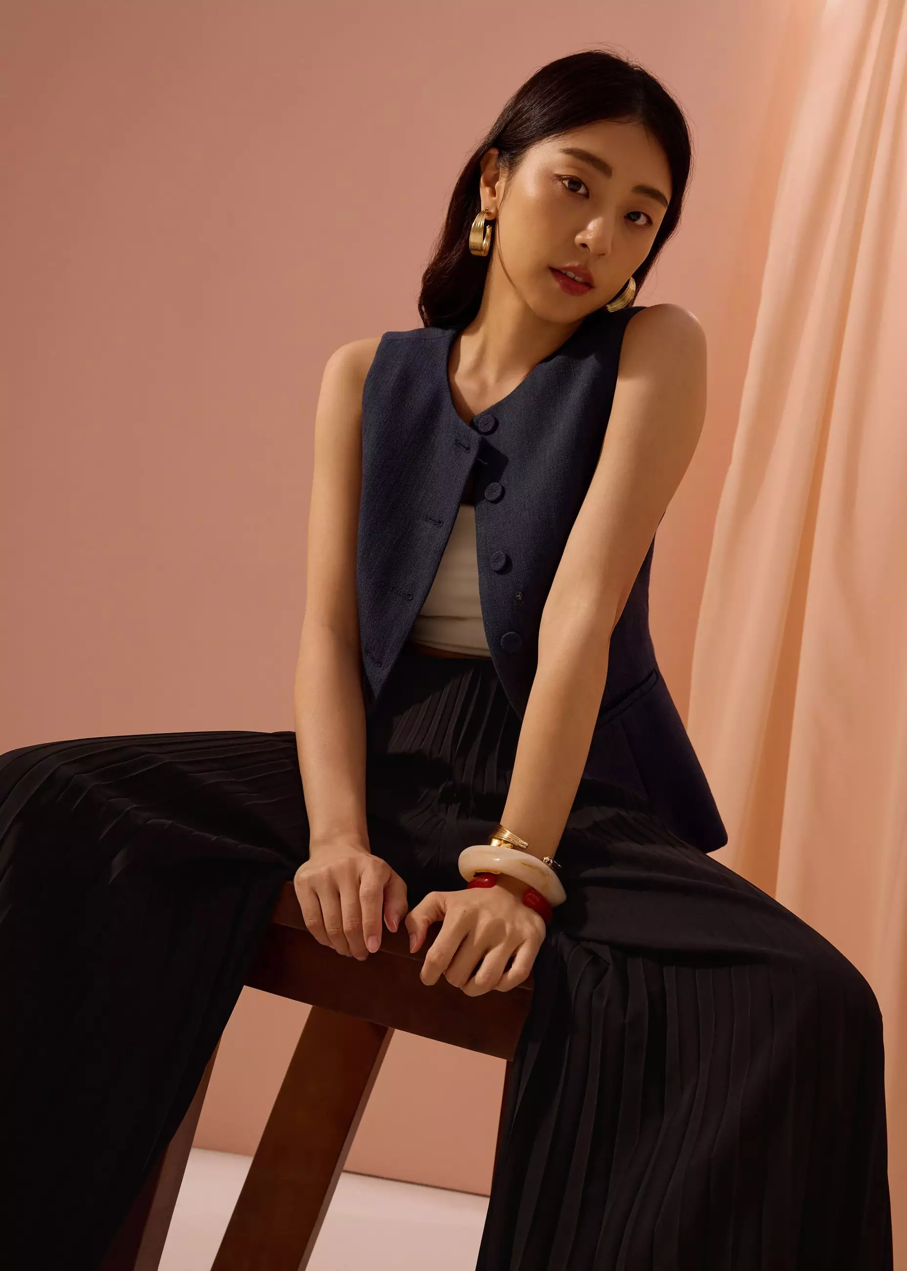 Celana Panjang Wanita - PETITE Leggy™ Wei Elastic Sunray Pleated Palazzo Pants