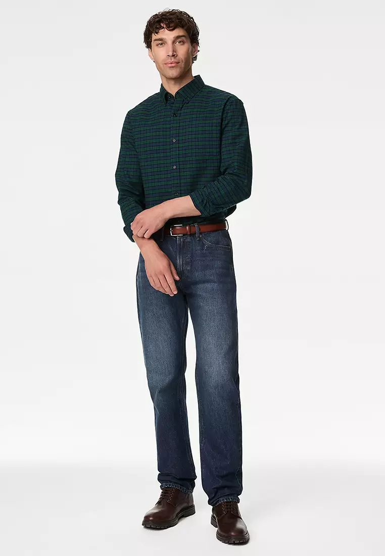 Easy Iron Pure Cotton Check Oxford Shirt