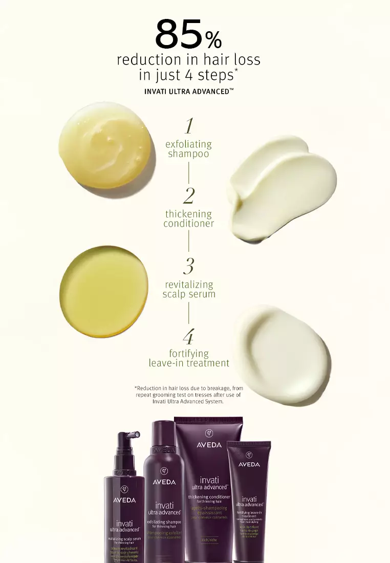 AVEDA invati ultra advanced exfoliating shampoo rich 200ml + thickening conditioner rich 200ml + fortifying leave-in treatment 10ml x3