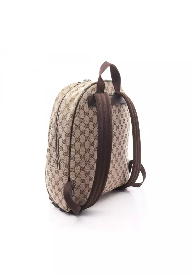 Pre-Loved Gucci GG canvas Backpack rucksack canvas leather beige Dark brown