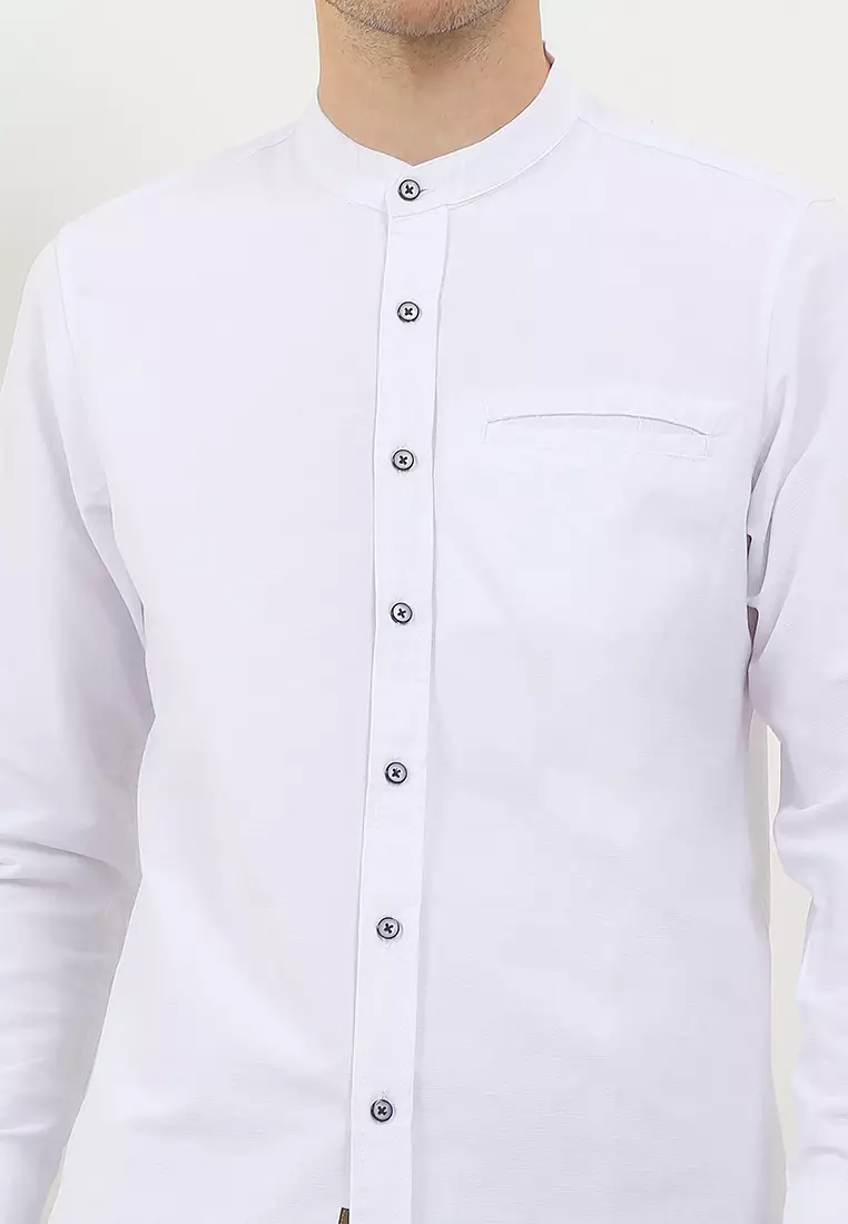Kemeja Pria Polos Katun Sigaret Lengan Panjang White Exclusive Premium