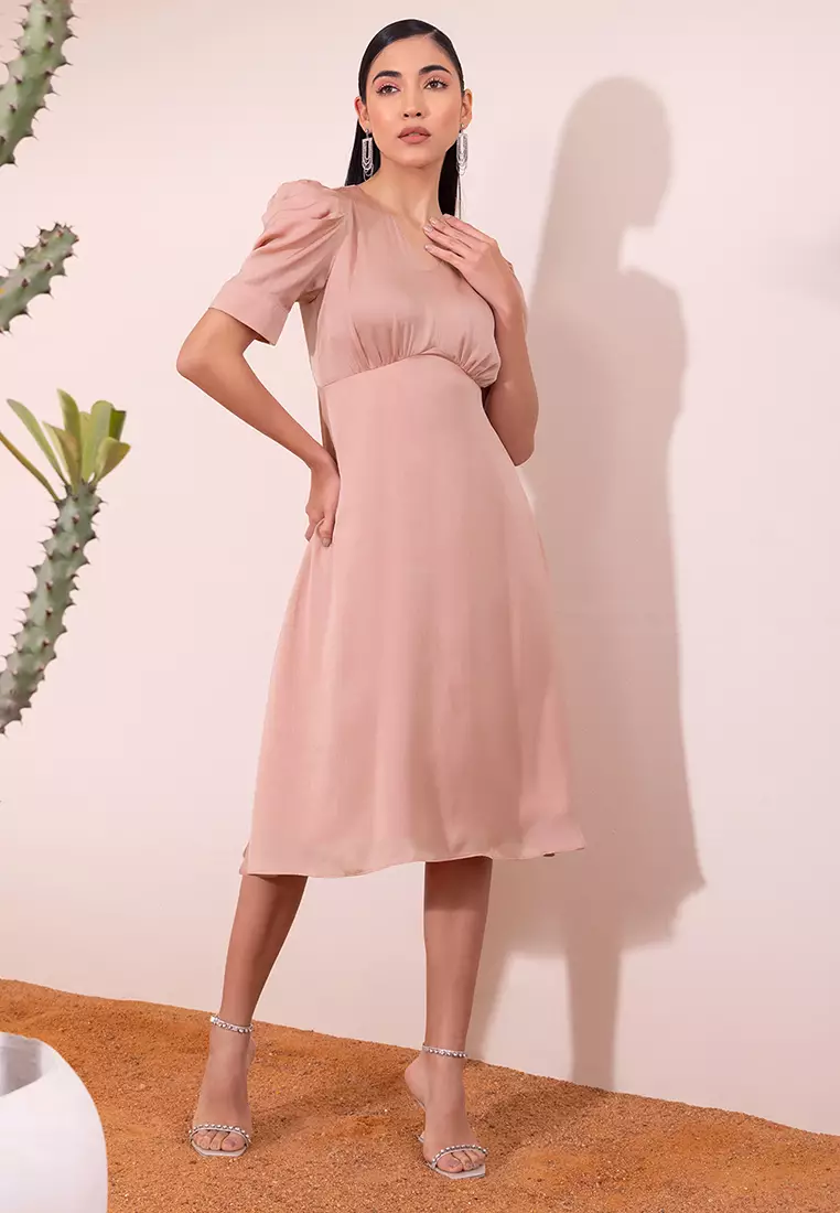 knee length dresses for ladies A-Line Tiered Laced Woven Midi Dress in Black