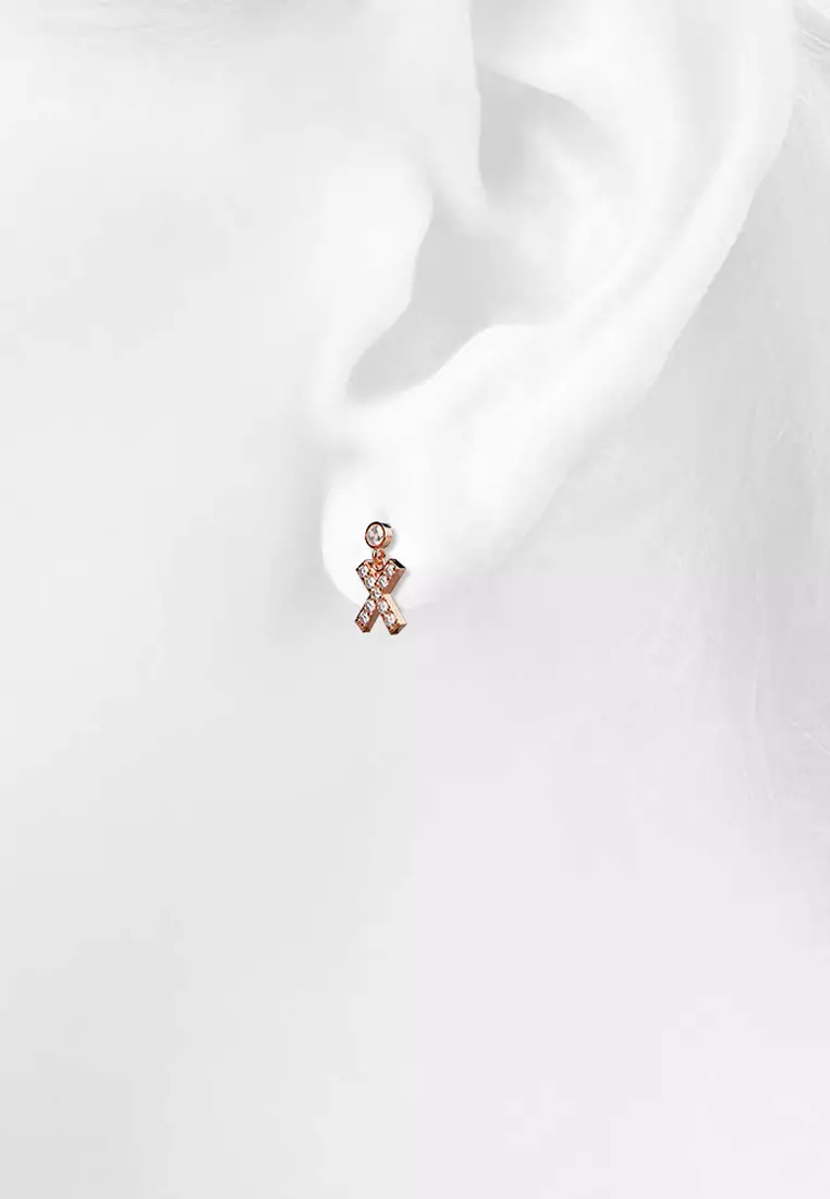 Solid 925 Sterling Silver Initial Crystal Personalised Alphabet Letter Earrings Rose Gold - X