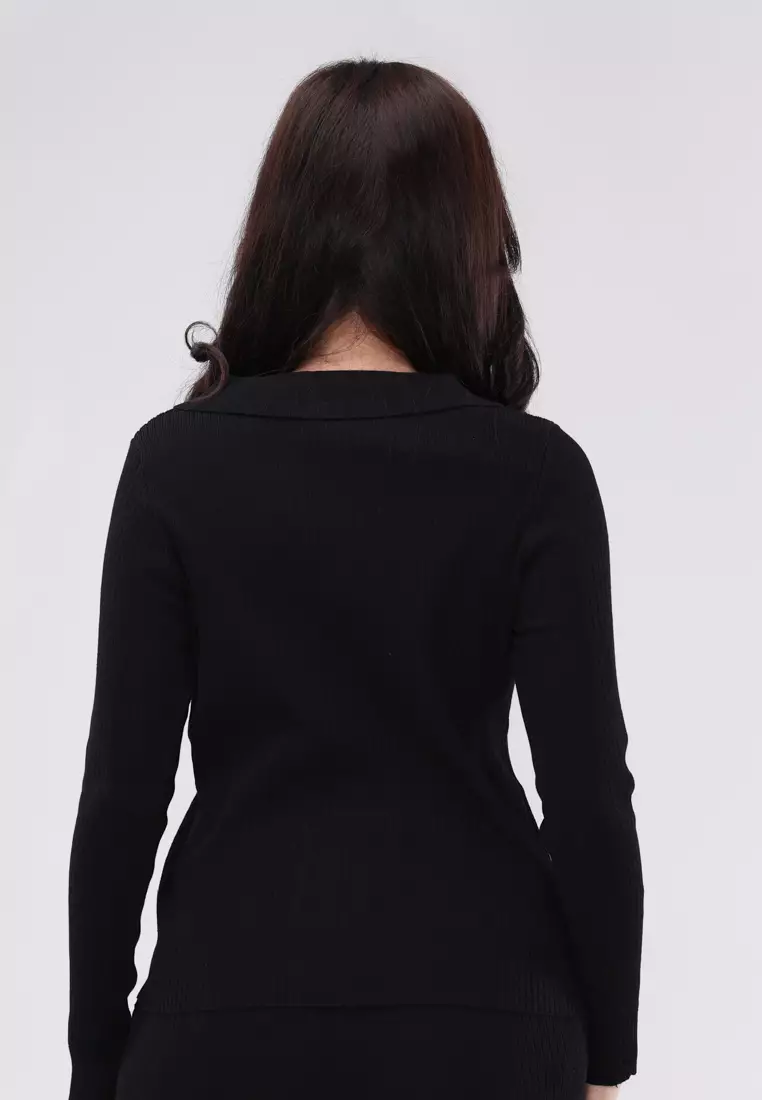 Knitted Long Sleeves Collared Blouse