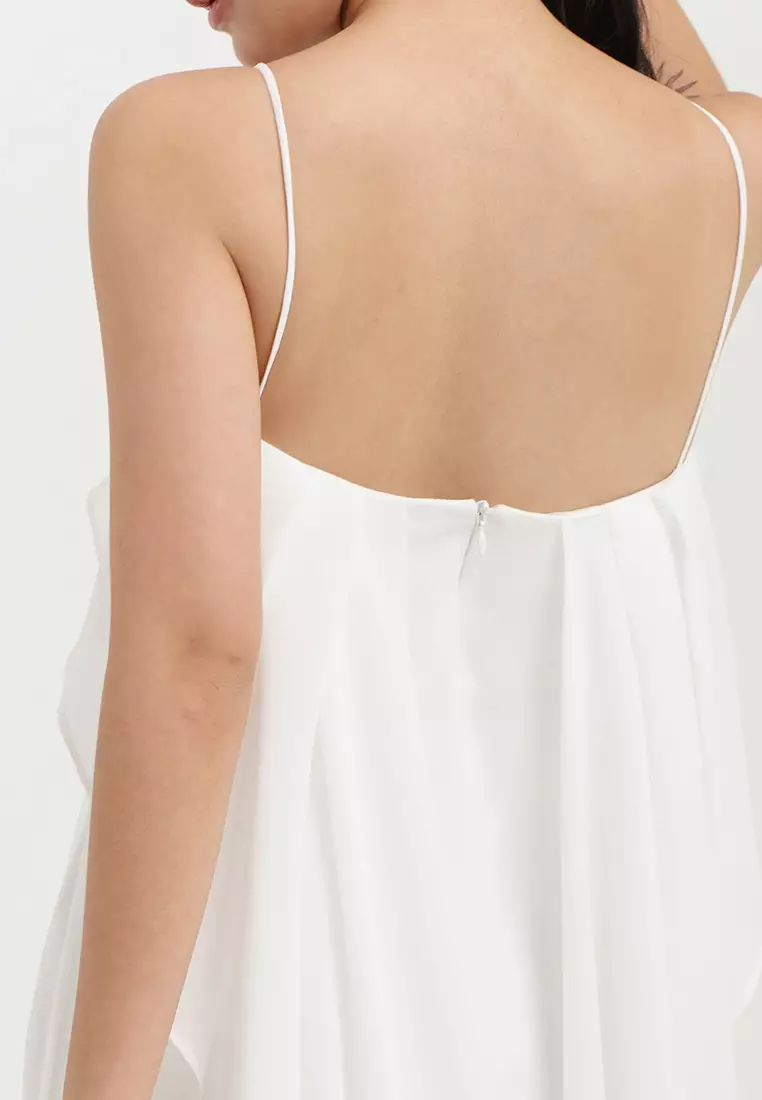 Waterfall Chiffon Midi Dress in White