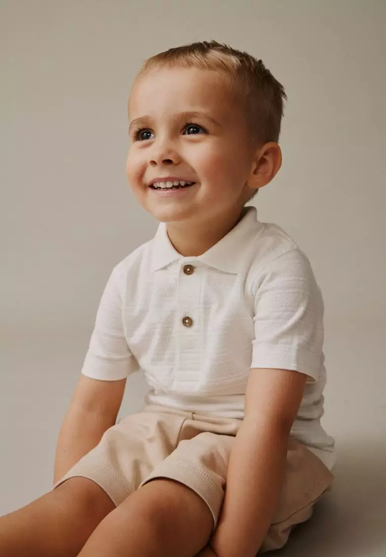 Short Sleeve Textured Polo Shirt and Shorts Set Standard