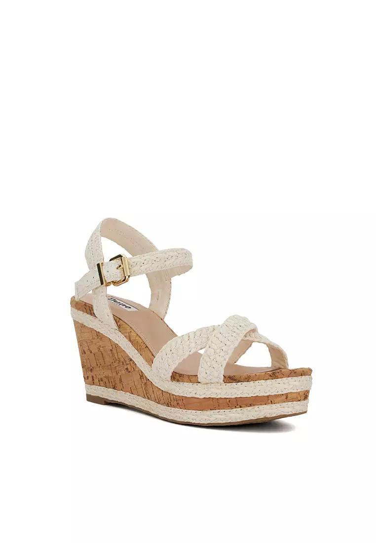 Discount on Dune London  shoes - SKU: Kelisa Braided-Cross-Strap Cork-Wedge Sandals White