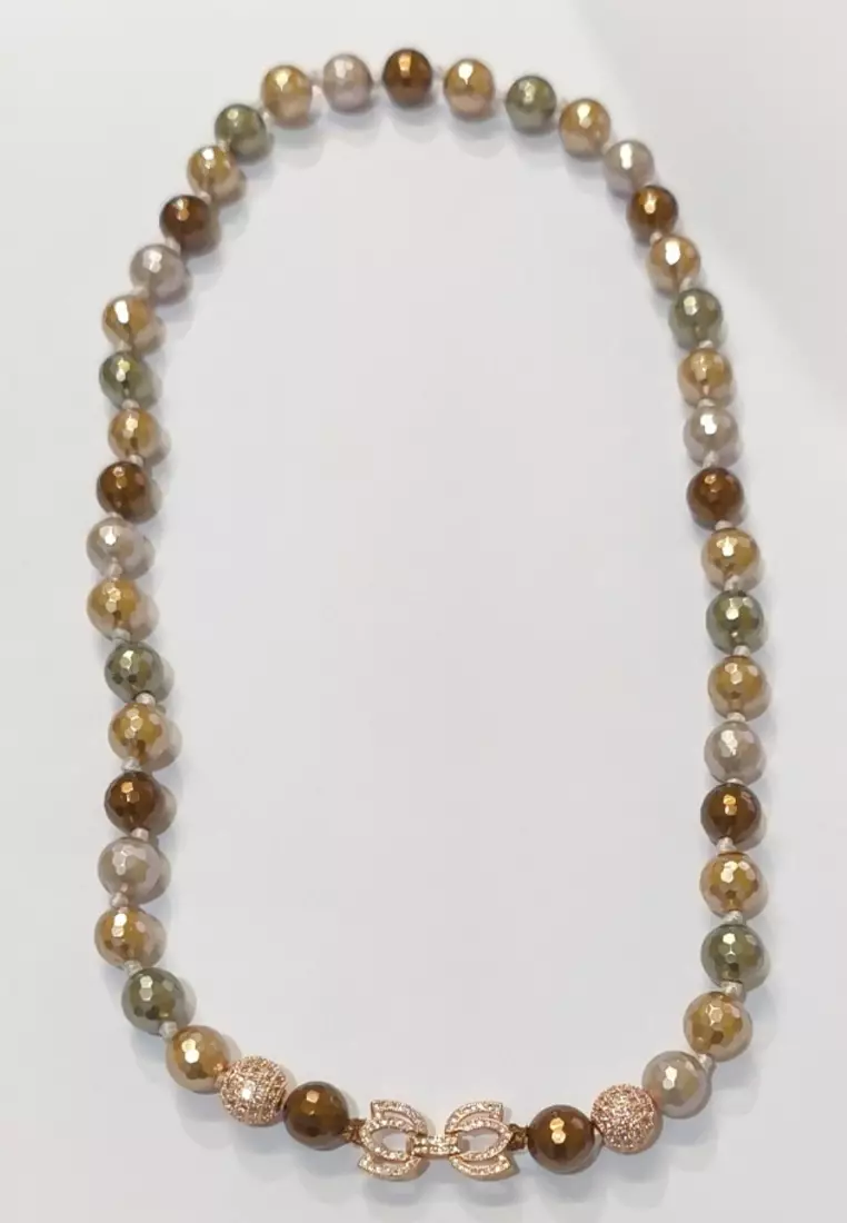 San Marco Aksesoris Kalung Wanita Classic Glass Faceted Beads Pearl-Look Necklace Kalung Wanita Multicolour