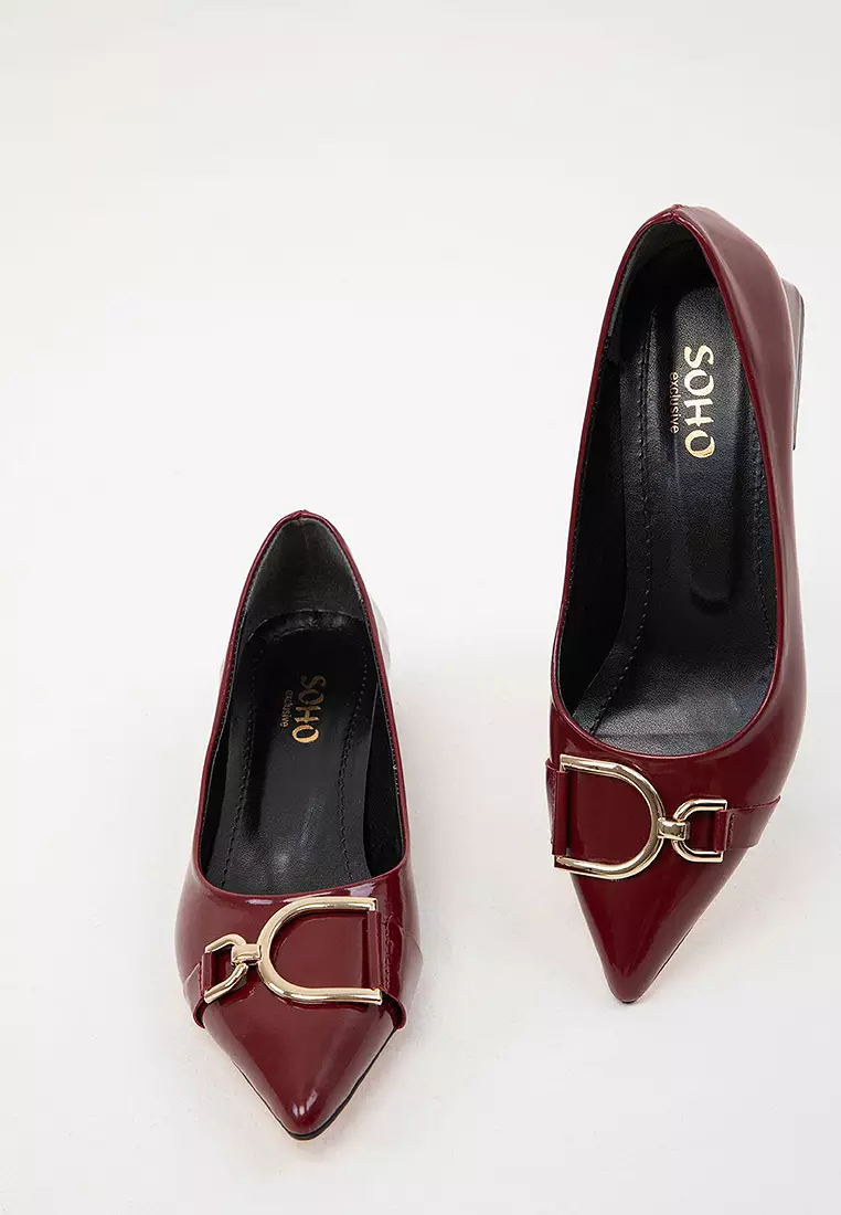 Asymmetric Buckle Low Chunk Heels