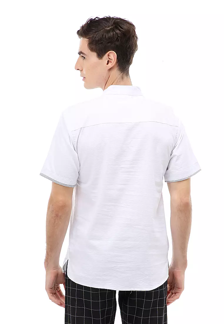Dwan Atasan Formal Pria Kemeja Koko Polos Short Sleeve Material Cotton ORIGINAL - White