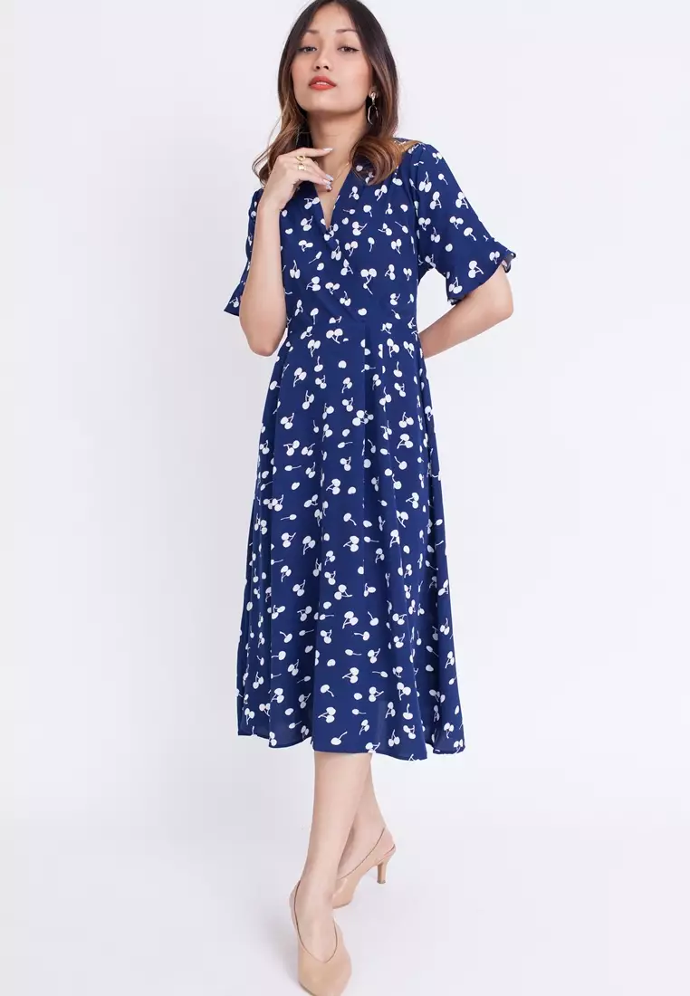 Cherry print wrap store dress