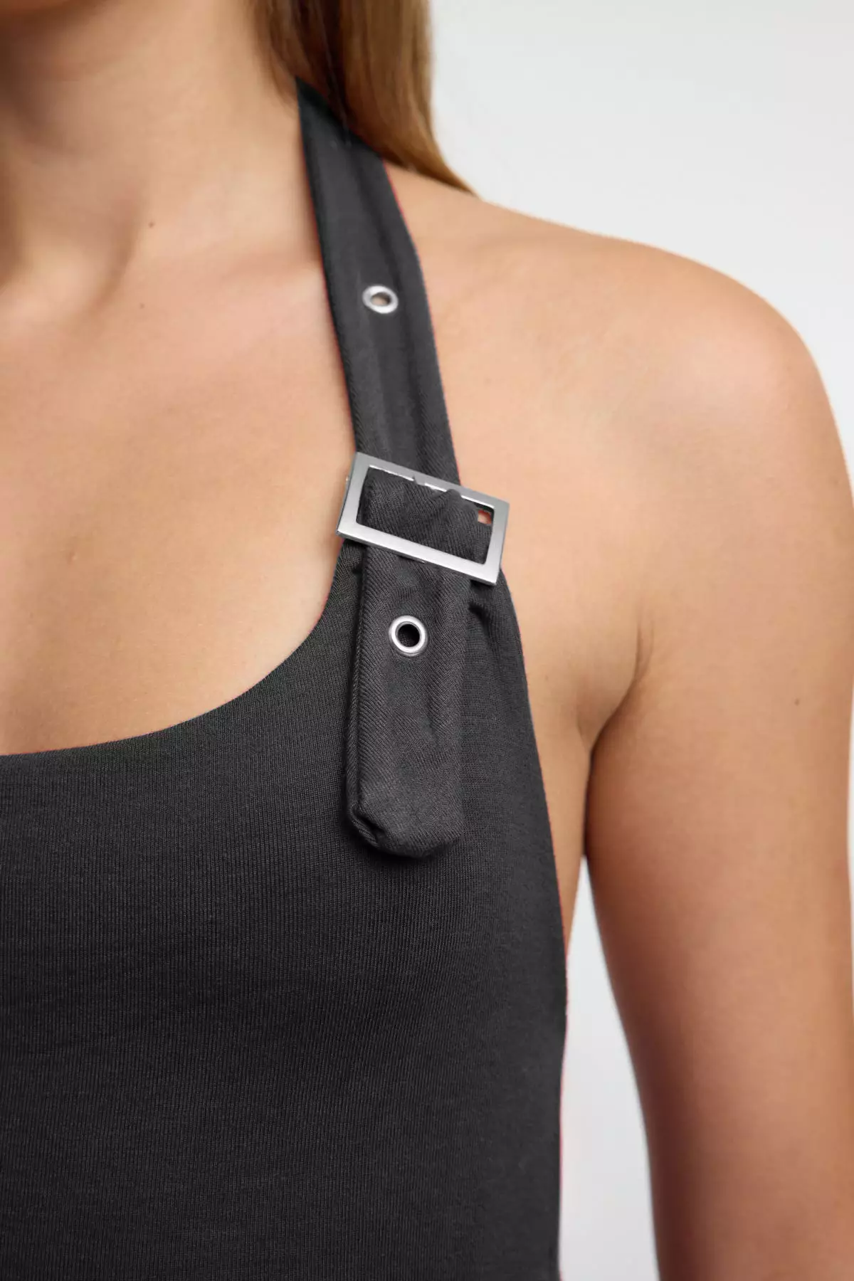 Anthracite Neck Tie Belt Detailed Fitted Knitted Blouse TWOSS24BZ00580